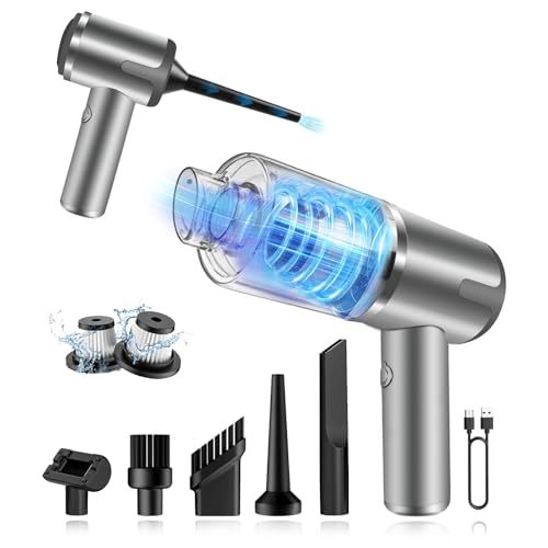 Handstaubsauger, 12000Pa Akku Handstaubsauger Kabellos Mini Staubsauger mit Gebläse Funktion, 2 in 1 Autostaubsauger Tragbar Leicht mit Typ-C Schnellladung & Waschbarem HEPA-Filter für Auto & Zuhause von AGARELE