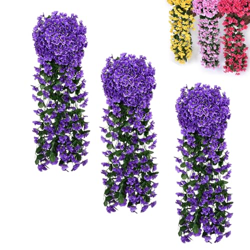 AGARES 3pcs Künstliche Glyzinien-Girlande, lila Hängeblumen, Seidenhängepflanze, Deko-Deko für Gartenmauer, Veranda, Zimmer oder Balkon (A) von AGARES