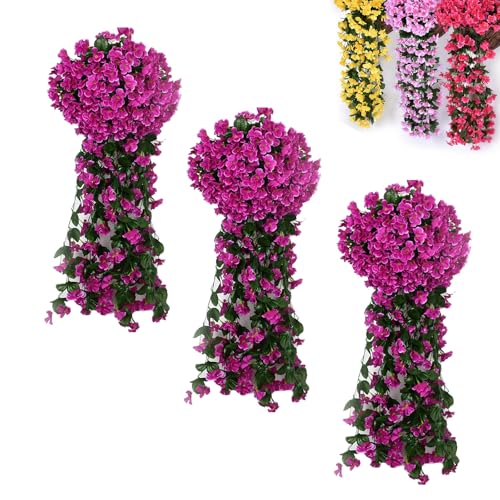 AGARES 3pcs Künstliche Glyzinien-Girlande, lila Hängeblumen, Seidenhängepflanze, Deko-Deko für Gartenmauer, Veranda, Zimmer oder Balkon (B) von AGARES