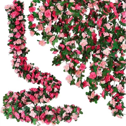 Blumengirlande, Dekoration, künstliche Blumengirlande mit Rosen, 240 cm, hängende Blumenranke für Wandhintergrund, Hochzeitsbogen, Heimdekoration, für Innen- und Außenbereich, Party- und von AGARES