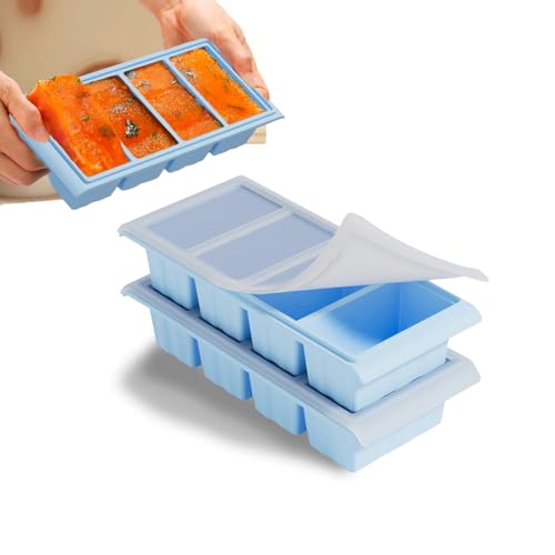 Extragroße Gefrierschale aus Silikon mit Deckel, 2 Super Cubes-Gefrierschalen – große Eiswürfelschale – ergibt 8 perfekte Portionswürfel à 1 Tasse (Blau) von AGARES
