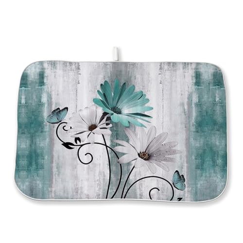Abtropfmatte mit Vintage-Blumenmuster, 45,7 x 61 cm, für Küchentheke, Blau, Blaugrün, Gänseblümchen, Küchendekoration, Abtropfmatte, dekorative Frühlings- und Sommer-Trockenunterlage für Küche Abtropfmatte mit Vintage-Blumenmuster, 45,7 x 61 cm, für Küchentheke, Blau, Blaugrün, Gänseblümchen, Küchendekoration, Abtropfmatte, dekorative Frühlings- und Sommer-Trockenunterlage für Küche von AGAYNA