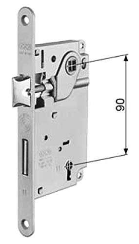 Schloss AGB Serie Mitte D.90 Vorderseite mm 18 x 196 - Schloss mit reduziertem Patentgehäuse - runder Rand - Chrom satiniert - ohne Platte von AGB