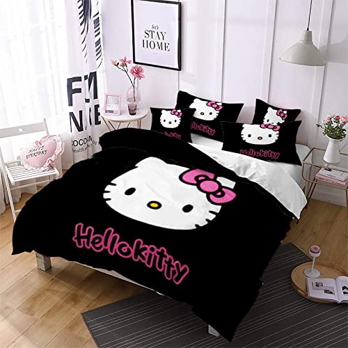 AGBARR Hello Cat Bettwäsche-Set Bettbezug-Set Mit Cartoon-Tiermuster Bettgarnitur Bettbezug für Kinder 1 Bettbezug und 2 Kissenbezüge von AGBARR