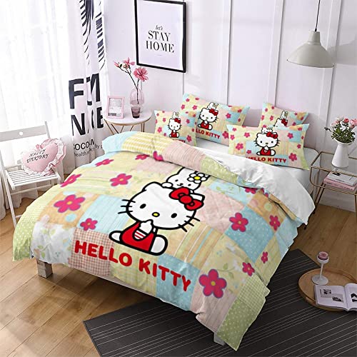 AGBARR Hello Cat Bettwäsche-Set Bettbezug-Set Mit Cartoon-Tiermuster Bettgarnitur Bettbezug für Kinder 1 Bettbezug und 2 Kissenbezüge von AGBARR
