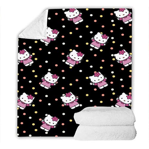 Hello Cat Cartoon-Decke, Flanell Decke,Kinder/Erwachsene 3D Drucken Microfaser Flauschig Weich Warm Plüsch Wohndecke Fleece Tagesdecke Decke von AGBARR