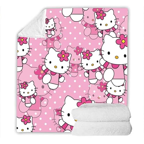 Hello Cat Cartoon-Decke, Flanell Decke,Kinder/Erwachsene 3D Drucken Microfaser Flauschig Weich Warm Plüsch Wohndecke Fleece Tagesdecke Decke von AGBARR