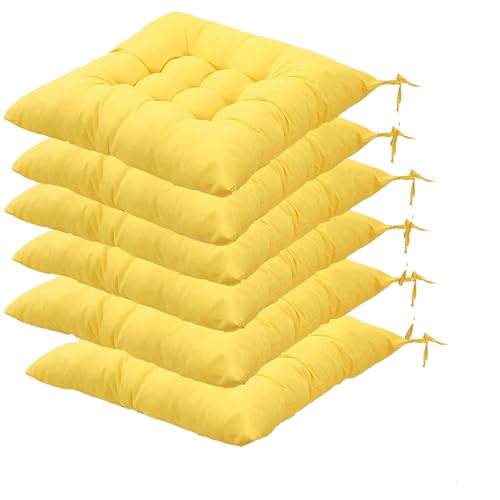 6er-Set Sitzkissen, Stuhlkissen 40x40 mit Bändern Sitzkissen Waschbares Stuhlauflage für Indoor und Outdoor für Bürostuhl, Gartenstuhl, Esszimmerstuhl, Sitzpolster, Garten, Balkon, Küchen (gelb) von AGDLLYD