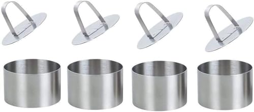 AGDLLYD Dessert Ring,Kuchen Form Kuchen Schimmel Edelstahl Essen Kochen Präsentation Ringe Form 4 Stück Set enthält und 4 Lebensmittel Pressen von AGDLLYD