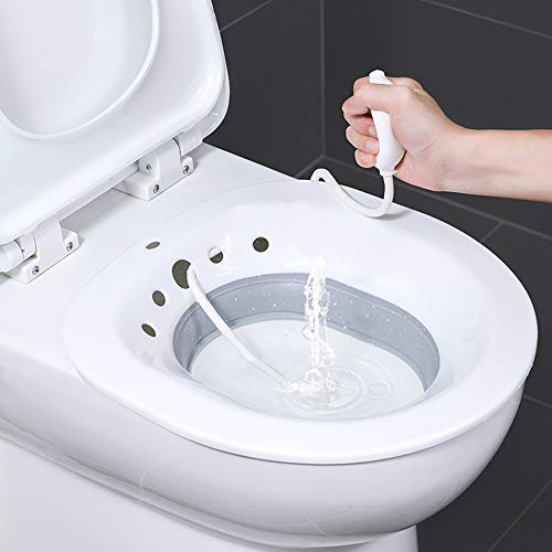 Sitzbad Bidet,Bidet Einsatz für Toilette Faltbar Bidetbecken Bidet Sitzbecken Sitzbad mit Flusher Sitzbäder Toilette für Standard-WC Vermeiden Hocken Personal Waschen Bidet Bowl (Weiß & Grau) von AGDLLYD