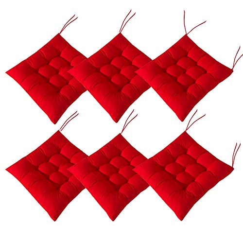 AIITLLYNA Stuhlauflagen Set,6er-Set 40 x 40 cm Gartenstuhlkissen mit Bänder Sitzauflage einfarbige Auflagen für Stühle für Innen- und Außenbereich geeignet (Rot) von AGDLLYD