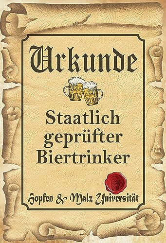 AGDeko® Blechschild 18x12 cm Bier Urkunde geprüfter Biertrinker zum Aufhängen oder Stellen Raum Dekoration von AGDeko André Günther Dekoration & Style