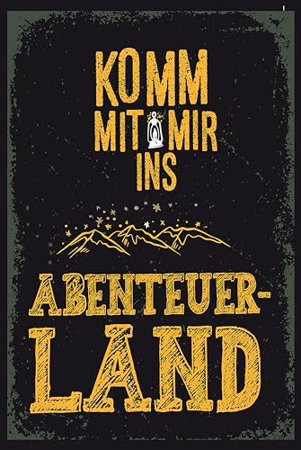 AGDeko® Blechschild 18x12 cm Komm mit mir Abenteuerland schwarz zum Aufhängen oder Stellen Raum Dekoration von AGDeko André Günther Dekoration & Style