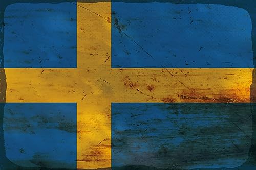 AGDeko® Blechschild 18x12 cm Schweden Flag of Sweden Rost zum Aufhängen oder Stellen Raum Dekoration von AGDeko André Günther Dekoration & Style