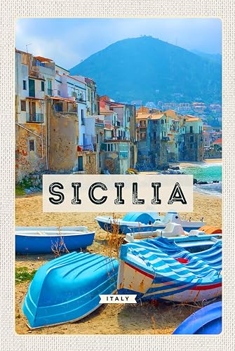 AGDeko® Blechschild 18x12 cm Sizilien Italien Europa zum Aufhängen oder Stellen Raum Dekoration von AGDeko André Günther Dekoration & Style
