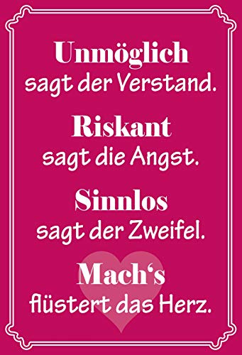AGDeko® Blechschild 18x12 cm Unmöglich sagt der Verstand zum Aufhängen oder Stellen Raum Dekoration von AGDeko André Günther Dekoration & Style