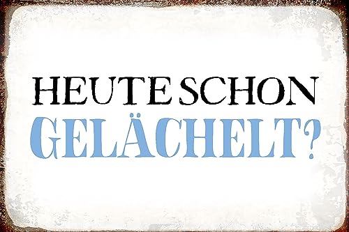AGDeko® Blechschild 18x12 cm heute schon gelächelt Geschenk zum Aufhängen oder Stellen Raum Dekoration von AGDeko André Günther Dekoration & Style
