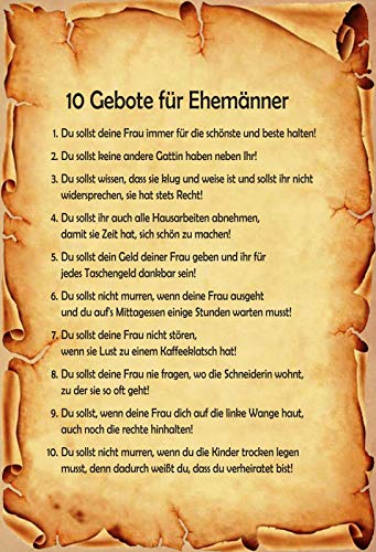 AGDeko® Blechschild 20x30cm Die 10 Gebote für Ehemänner lustiger Spruch Familie von AGDeko André Günther Dekoration & Style