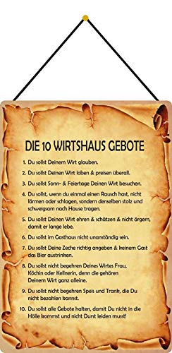 AGDeko® Blechschild 20x30cm Die 10 Wirtshaus Gebote Bier trinken lustiger Spruch mit Kordel zum Aufhängen von AGDeko André Günther Dekoration & Style