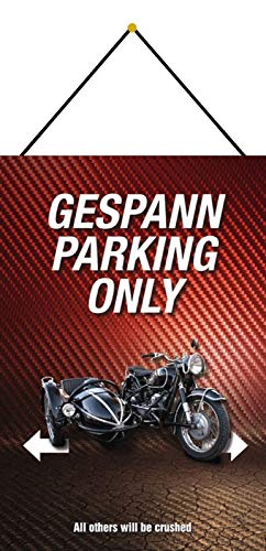 AGDeko® Blechschild 20x30cm Gespann parking only Parkplatz Schild Motorrad mit Beiwagen Biker mit Kordel zum Aufhängen von AGDeko André Günther Dekoration & Style