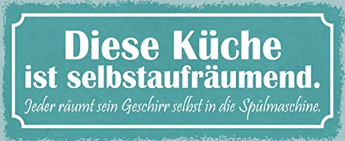 AGDeko® Blechschild 27x10 cm Diese Küche ist selbstaufräumend jeder räumt sein Geschirr selbst in die Spülmaschine Spruch Haushalt Ordnung von AGDeko André Günther Dekoration & Style