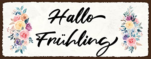 AGDeko® Blechschild 27x10 cm Hallo Frühling Willkommen Jahreszeit Motivation Spruch von AGDeko André Günther Dekoration & Style