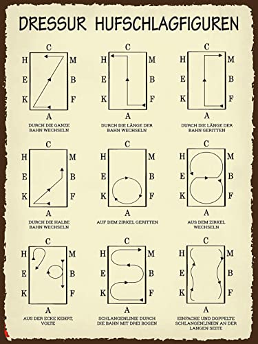 AGDeko® Blechschild 40x30 cm Dressur Hufschlagfiguren zum Aufhängen oder Stellen Raum Dekoration von AGDeko André Günther Dekoration & Style