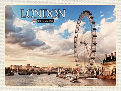 AGDeko® Blechschild 40x30 cm United Kingdom England London Eye zum Aufhängen oder Stellen Raum Dekoration von AGDeko André Günther Dekoration & Style