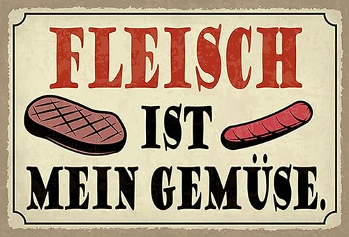 AGDeko® Blechschild Fleisch ist mein Gemüse Grill Größe 30x20 cm von AGDeko André Günther Dekoration & Style