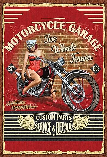 AGDeko® Blechschild Pinup Motorcycle Garage Vintage Größe 30x20 cm von AGDeko André Günther Dekoration & Style