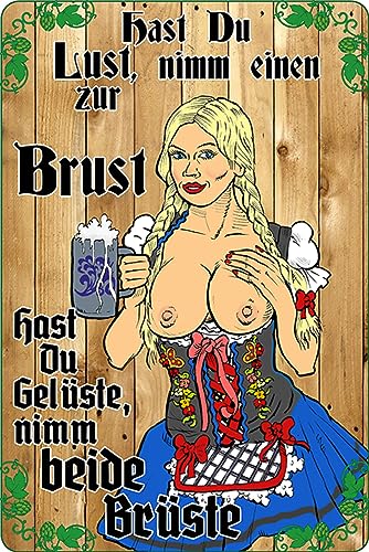 AGDeko® Blechschild Pinup Nimm einen zur Brust Bier Größe 30x20 cm von AGDeko André Günther Dekoration & Style