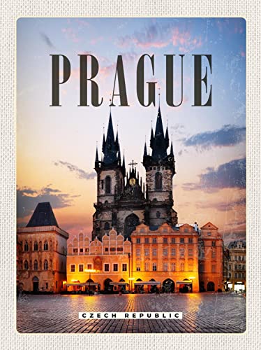 AGDeko® Blechschild Retro Prague CZ Prag Prag Czech Republik Reisen Urlaub Touristik Größe 30x20 cm von AGDeko André Günther Dekoration & Style