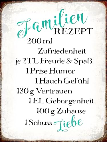 AGDeko® Holzschild 40x30 cm Familienrezept Freude Spaß Humor zum Aufhängen oder Stellen Raum Dekoration von AGDeko André Günther Dekoration & Style