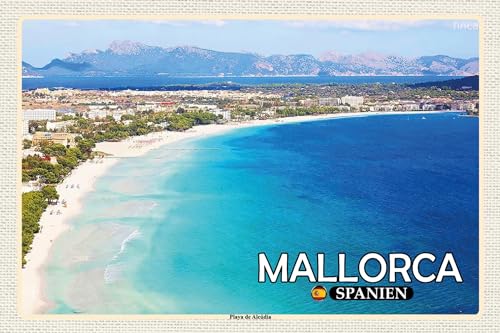 AGDeko® Schild aus Holz 12x18 cm Mallorca Spanien Playa de Alcúdia Strand zum Aufhängen oder Stellen Raum Dekoration von AGDeko André Günther Dekoration & Style