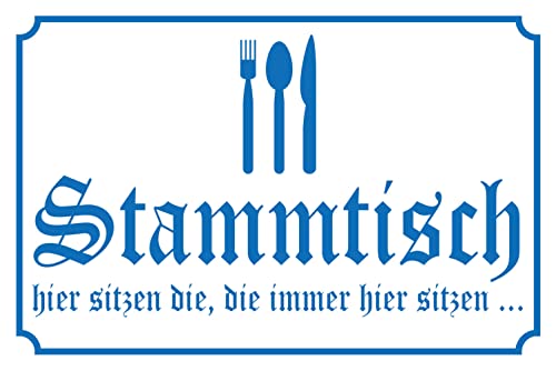 AGDeko® Schild aus Holz 12x18cm Stammtisch hier sitzen (wieß) zum Aufhängen oder Stellen Raum Dekoration von AGDeko André Günther Dekoration & Style