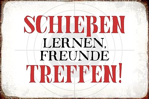 AGDeko® Schild aus Holz 12x18cm schießen lernen Freunde treffen zum Aufhängen oder Stellen Raum Dekoration von AGDeko André Günther Dekoration & Style