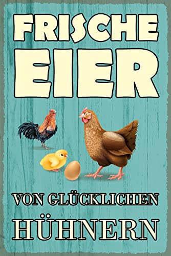 AGDeko André Günther Dekoration & Style Blechschild 20x30 Frische Eier von glücklichen Hühnern Hinweis Schild Werbung Hofladen Bauernhof von AGDeko André Günther Dekoration & Style