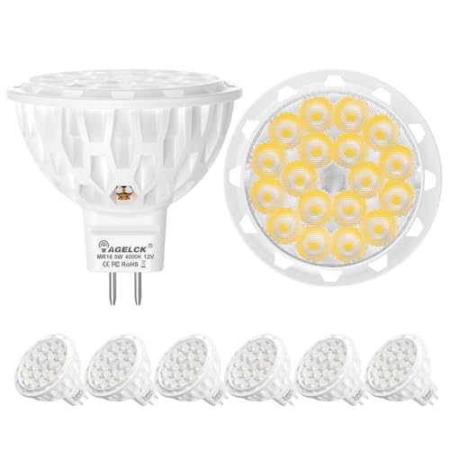 AGELCK Gu5.3 LED Lampen Neutralweiß 4000K, MR16 Glühbirne 5W ersetzt 50 Watt Halogen, Nicht Dimmbar 12V LED Leuchtmittel, Flimmerfrei Strahler Mit Abstrahlwinkel 36 Grad Spot, 6 stück (neues Upgrade) von AGELCK