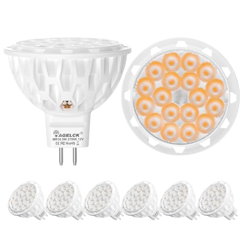AGELCK Gu5.3 LED Lampen Warmweiß 2700K, MR16 Glühbirne 5W ersetzt 50 Watt Halogen, Nicht Dimmbar 12V LED Leuchtmittel, Flimmerfrei Strahler Mit Abstrahlwinkel 36 Grad Spot, 6 stück (neues Upgrade) von AGELCK