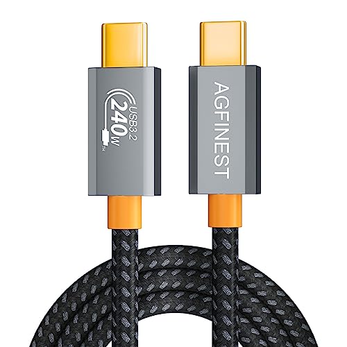 AGFINEST 240W USB C auf USB C Kabel, USB 3.2 Gen2 × 2 Typ C Ladekabel, 20 Gbps Datenübertragung, PD 3.1 48V Schnell Ladekabel, 4K@60Hz Videoübertragung für Laptop, Mobiltelefon, Monitor (Gerade, 2M) von AGFINEST