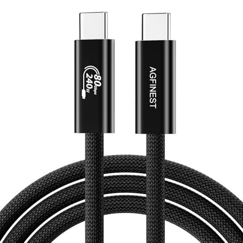 AGFINEST 80 Gbps für Thunderbolt 5 Kabel bis 120Gbps Bandwidth Boost, 240W Schnellladekabel USB-C, kompatibel mit Thunderbolt 4, USB4, iPhone 16, Monitoranschluss (1.2M) von AGFINEST