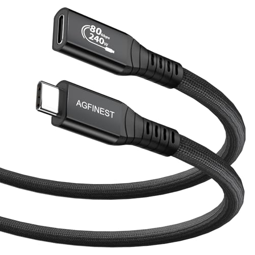 AGFINEST USB C Verlängerungs Kabel für Thunderbolt 5, USB-C Verlängerungskabel 240W /80GPS 16K/8K Display Rückwärts kompatible Thunderbolt 4/3, iPhone16,iPhone15,Switch,MacBook,VR und SSD von AGFINEST