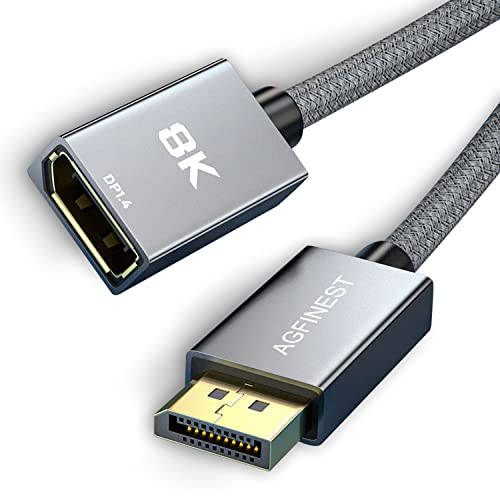 AGFINEST DisplayPort Verlängerung [VESA-Zertifiziert], 8K@60Hz 4K@144Hz 2K@240Hz, HBR3 32.4Gbps, HDR, DSC 1.2, HDCP 2.2, G-Sync&FreeSync, DP 1.4 Kabel für Gaming-Monitor, Grafikkarte, Laptop, TV (2M) von AGFINEST