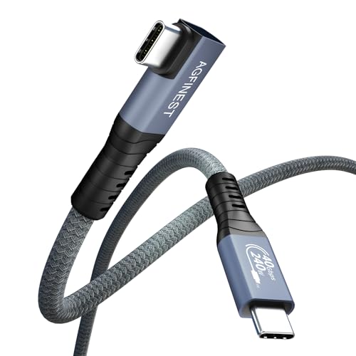 240W USB4 Kabel für Thunderbolt 4 Kabel, Zertifizierte 40Gbps Datensynchronisation, 8K@60Hz 4K@144Hz HDR USB C Kabel für iPhone16 MacBook M1 M2, iPad, SSD, Docking Station (Rechter Winkel, 2M) von AGFINEST
