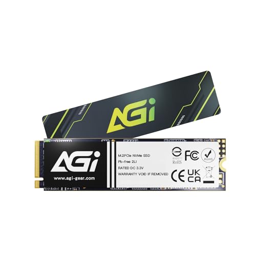 AGI 2TB AI218 Interne SSD, DRAM Cache PCIe NVMe M.2 Gen3x4, 3D TLC NAND Flash Internes Solid State Drive SSD mit Kühlkörper (R/W Geschwindigkeit bis zu 3500/3100 MBs) von AGI