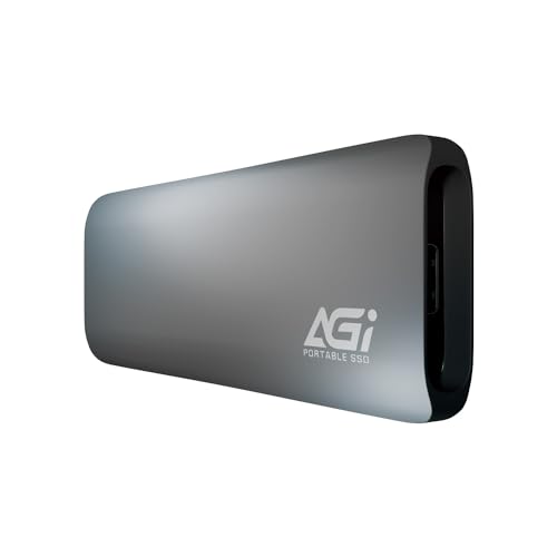 AGI ED198 2TB Tragbare SSD, USB-C USB 3.2 Gen 2 Externe NVMe Solid State Drive, Lesegeschwindigkeiten von bis zu 1050MB/s, kompatibel mit PC, Windows, Mac, Linux und Android - Eisen Grau von AGI