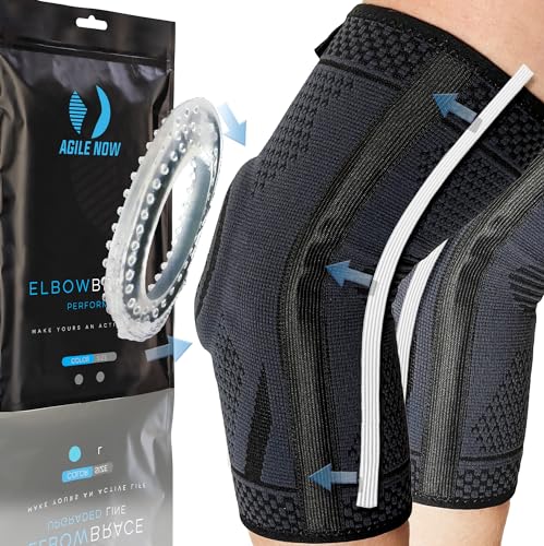 AGILE NOW® Ellenbogenbandage Performance Up (Paar) stabilisiert & schützt die Gelenke – rutschfeste Tennisarm Bandage mit Gel-Pads | Ellbogen Bandage | Bandage Ellenbogen (M) von AGILE NOW
