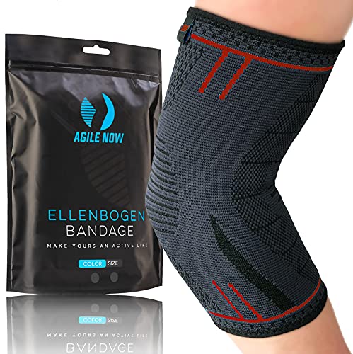 AGILE NOW® Ellenbogenbandage stabilisiert & schützt die Gelenke – rutschfeste Tennisarm Bandage für Damen & Herren – geeignet für alle Sportarten wie Tennis, Gewichtheben, Golf & Co (XL | Rot) von AGILE NOW