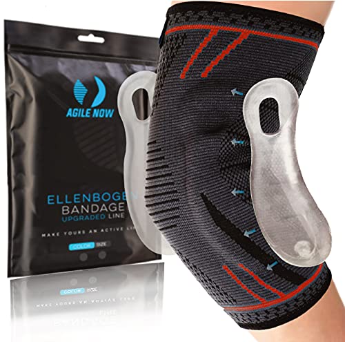 AGILE NOW® Ellenbogenbandage Upgraded stabilisiert & schützt die Gelenke, rutschfeste Tennisarm Bandage mit Curved-Gel-Pads, geeignet für alle Sportarten wie Tennis, Gewichtheben & Golf (M | Rot) von AGILE NOW