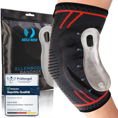 AGILE NOW® Ellenbogenbandage Upgraded stabilisiert & schützt die Gelenke, rutschfeste Tennisarm Bandage mit Curved-Gel-Pads, geeignet für alle Sportarten wie Tennis, Gewichtheben & Golf (M | Rot) von AGILE NOW